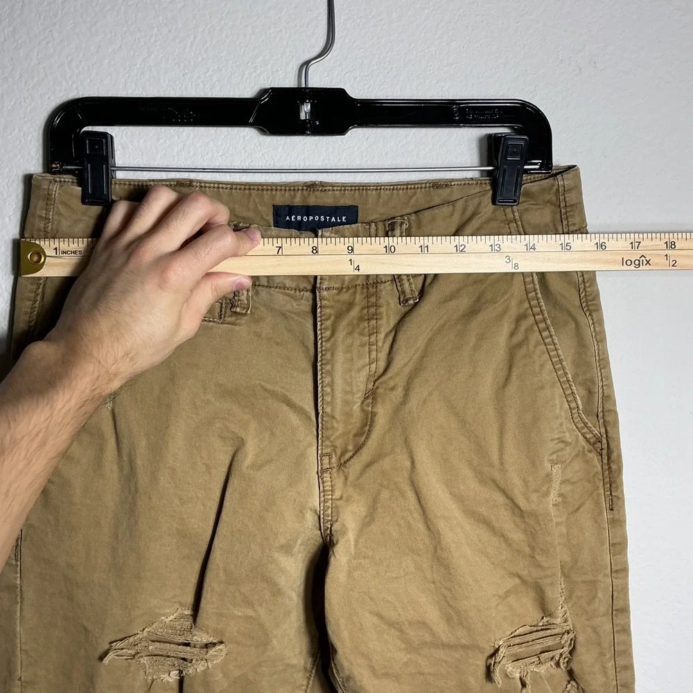 Aeropostale Chinos Mens 29/30 Khaki Tan Slim Straight Distressed Ripped‎ Pants